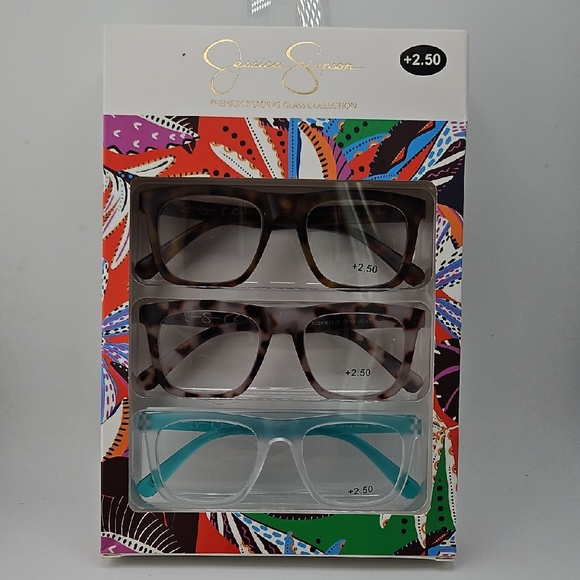 Jessica Simpson Tortoise and Teal Reading  Glasses Trio +2.50 - Picture 1 of 2